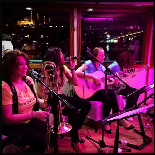 The women of Madame, a Turkish pop cover band, play a gig