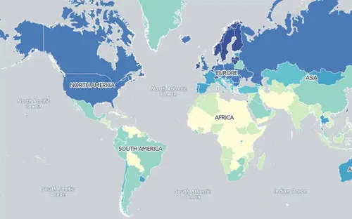 نقشه جهان بر اساس سرعت اینترنت