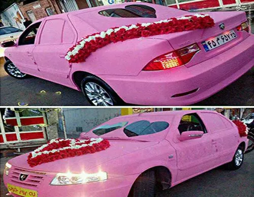 ماشین عروسی به رنگ صورتی