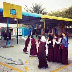 Female students shooting hoops at a school in #Dubai, #UA