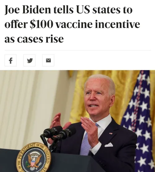 بایدن: هر کس واکسن کرونا بزند، ۱۰۰ دلار جایزه می گیرد!