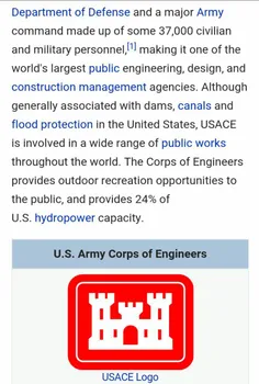 آژانس USACE وابسته به ارتش آمریکا با ۳۷۰۰۰ پرسنل یکی از ب