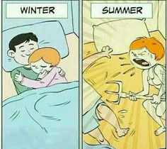 تفاوت خوابیدن تو زمستون و تابستون 😂