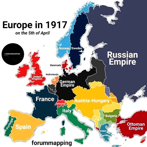 نقشه سیاسی اروپا در اواخر جنگ اول جهانی