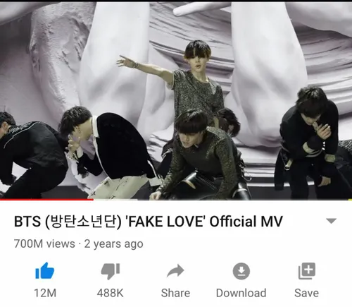 .ام وی Fake Love به ۷۰۰ میلیون بازدید در یوتیوب رسید و تب