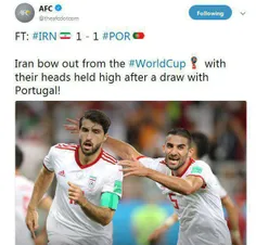 توییتر AFC: تیم ملی ایران پس از تساوی با پرتغال، با افتخا