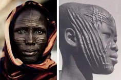 قبیله دینکا در سودان با استفاده از یک ماده اسیدی روی صورت