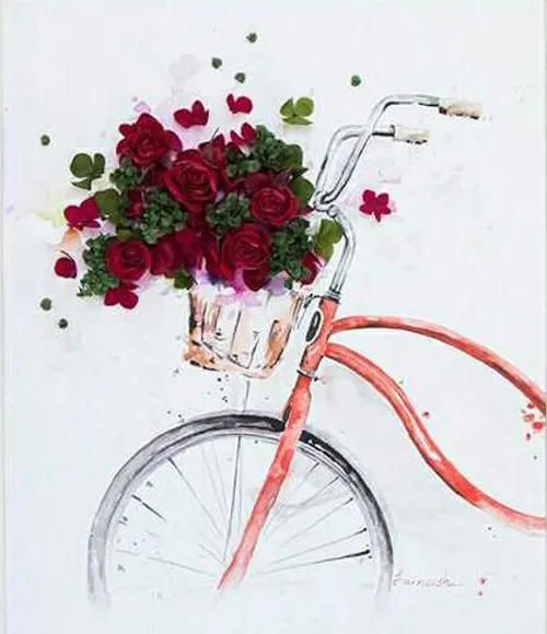 نقاشی کلاژ آبرنگ گل دوچرخه کپی با ذکر صلوات جهت سلامتی و 