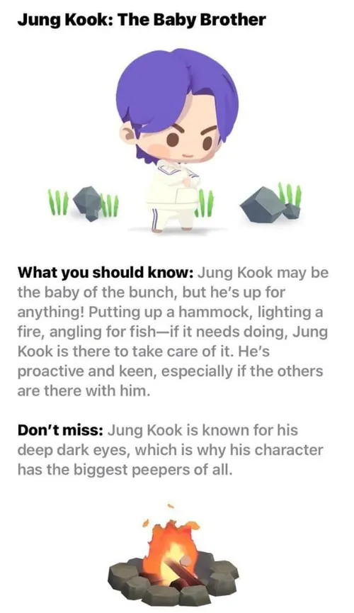 ترجمه توضیحات نوشته شده کاراکتر جانگکوک برای بازی BTS Isl