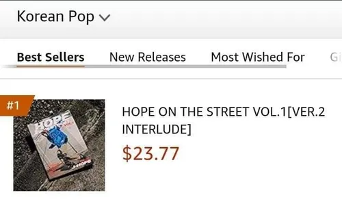 آلبوم "HOPE ON THE STREET VOL.1" در رتبه 1 چارت Best Sell