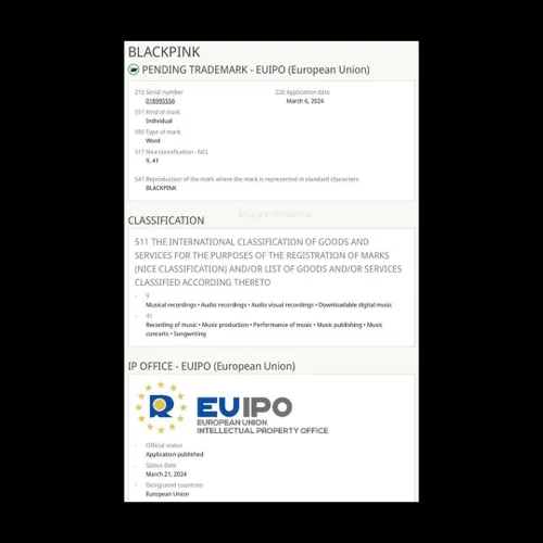 علامت تجاری بلک پینک اخیرا تحت IPO اتحادیه اروپا ثبت شده