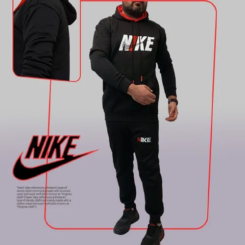 🔸 ست هودی شلوار کلاه دار مشکی Nike مدل 1419