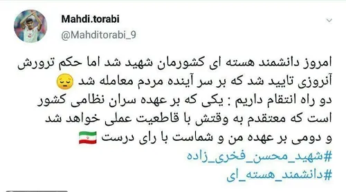 تویبت مهدی ترابی در پی شهادت دکتر فخری زاده