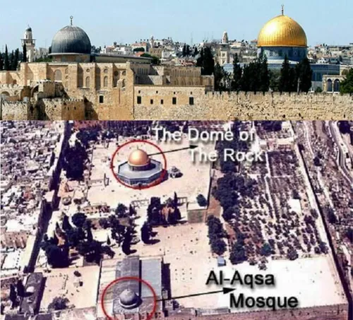 مسجد الاقصی و مسجد قبه الاصخره هر دو در یک تصویر و کنار ه