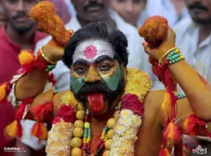 #گریم_عجیب یک هندو در مراسم آئینی در حیدرآباد هند
