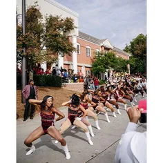 Dancers with Morehouse College's marching band perform du