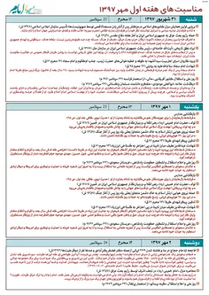 مناسبت های هفته اول مهر 97 | به ترتیب روزها و رویدادهای ت