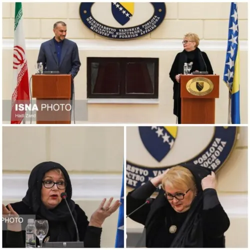 محجبه شدن وزیر خارجه بوسنی در نشست خبری با امیرعبداللهیان