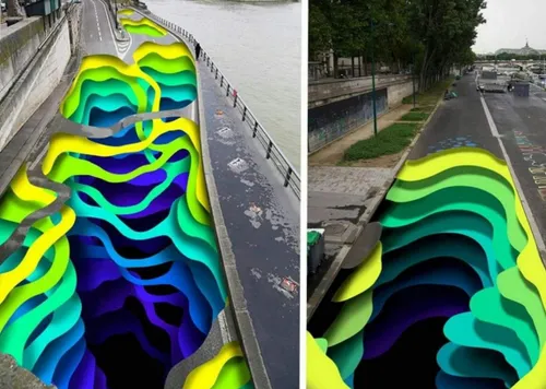 نقاشی سه بعدی در یکی از خیابان های پاریس که باعث خطا در د