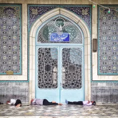 #Muslim men take a #nap at the Massoumeh #shrine in the h