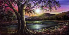 #landscape #love #painting #sunset #trees #water