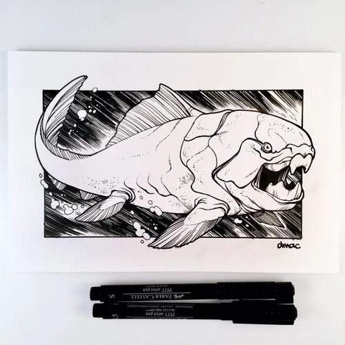 dunkleosteus fish inkdrawing penandink prehistoric prehis