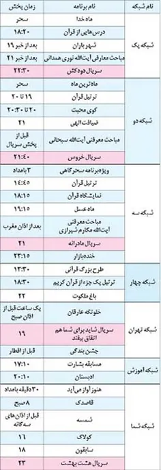 جدول پخش برنامه های ماه رمضان لطفا لایک