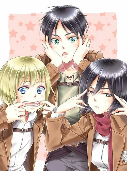 E M A😝 🙆 💞 kawaii😷 😋 😄 Eren jaeger💚 armin arlert💙 mikasa😊