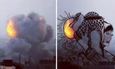 هنرمندی با استفاده از انفجارات غزه