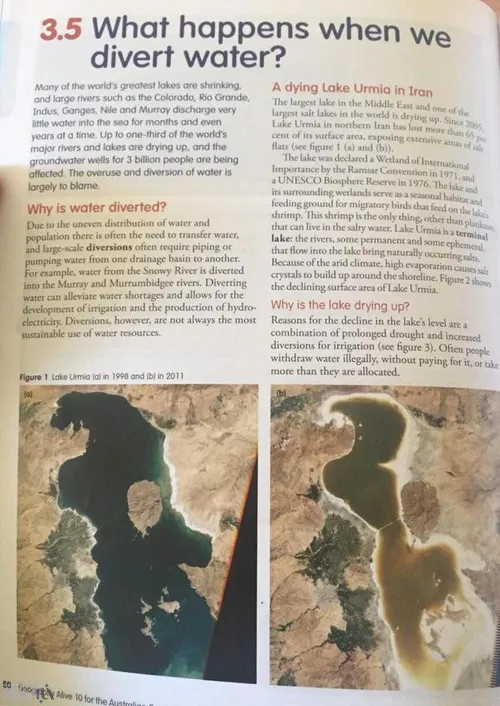 ‏خشک شدن دریاچه ارومیه در کتاب درسی استرالیایی ها مثالی ب