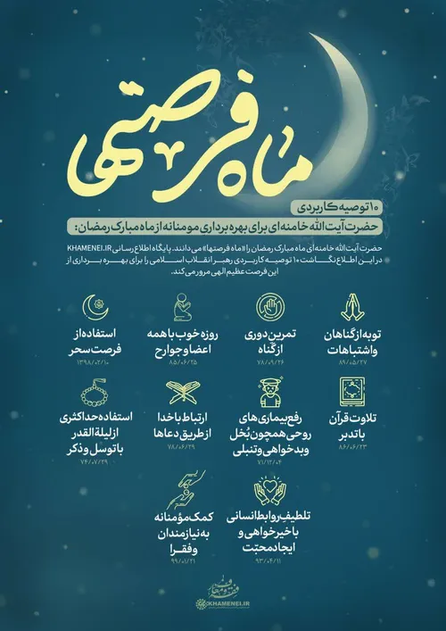 توصیه های امام خامنه ای برای ماه مبارک رمضان