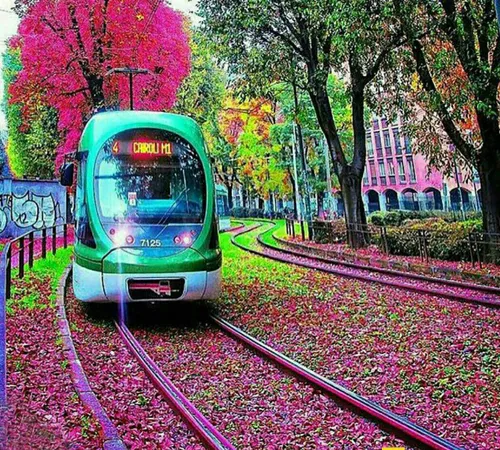 تصویری زیبا از شهر میلان ایتالیا و عبور قطار شهری از یکی 