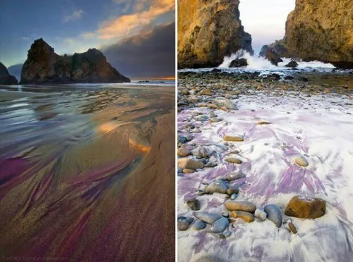 ساحل زیبا و دیدنی بنفش و صورتی رنگ کالیفرنیا