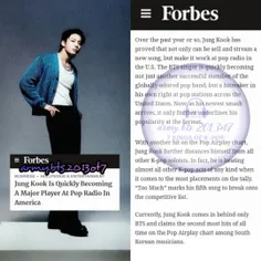 طبق مقاله رسمی منتشر شده توسط Forbes در مورد جونگ کوک از 