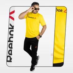 🔸 ست تیشرت شلوار مشکی زرد مردانه آستین کوتاه Reebok مدل 1