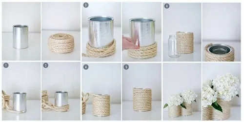ایده ای خلاقانه برای ساخت گلدان با قوطی کنسرو و طناب