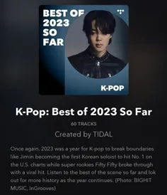 جیمین در کاور K-Pop: Best of 2023 So Far تیدال، که موزیک 