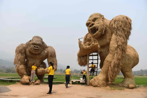 ساخت مجسمه کینگ کونگ با کاه در چیانگ مای، چین
