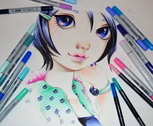 anime blackopal girl kitty manga woman copicmarkers portr