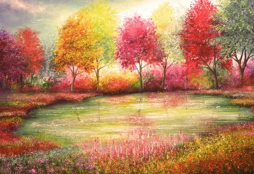 landscape love painting sunset trees water