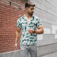 پیراهن هاوایی سفید طرحدار مردانه مدل bilo