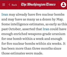 🔻ایران ۵ بمب اتمی دارد؟ واشنگتن تایمز ادعا ‌کرد : ایران ۵