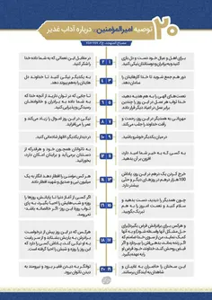 بیست توصیه امیرالمومنین حضرت امام علی علیه السلام در باره