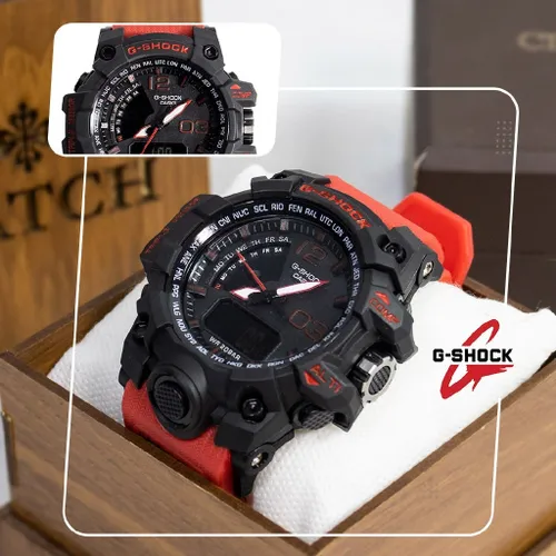 🔸 ساعت مچی مردانه مشکی با بند قرمز G-SHOCK دو موتور مدل 1