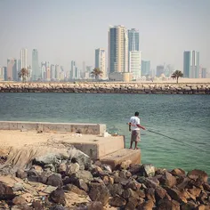 A fisherman waits for the catch of the day in #Sharjah, #