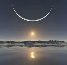 طلوع آفتاب در قطب شمال در حالی که ماه در نزدیک ترین موقعی