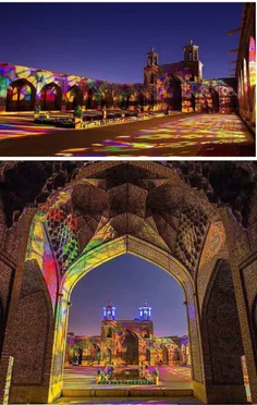 📸 نورپردازی بسیار زیبای مسجد تاریخی نصیرالملک شیراز در شب