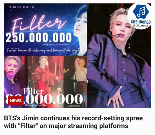 🌐جیمین از BTS به رکورد زدن خود با آهنگ "Filter" در پلتفرم
