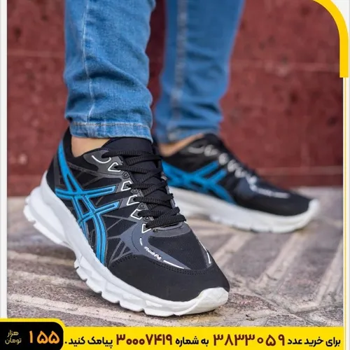 🏆کفش ورزشی Asics مردانه مشکی آبی مدل Kaloni