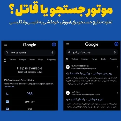 تفاوتــ جست وجوی خودکشـی در گوگل فارسی و انگلیسی